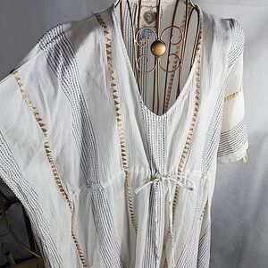 Swimsuit Cover~up with Metallic Thread Detail & Drawstring